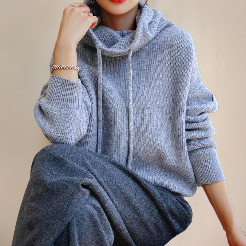 Barbara | Knit Hoodie Sweater with Drawstring Collar