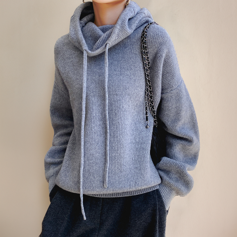 Barbara | Knit Hoodie Sweater with Drawstring Collar