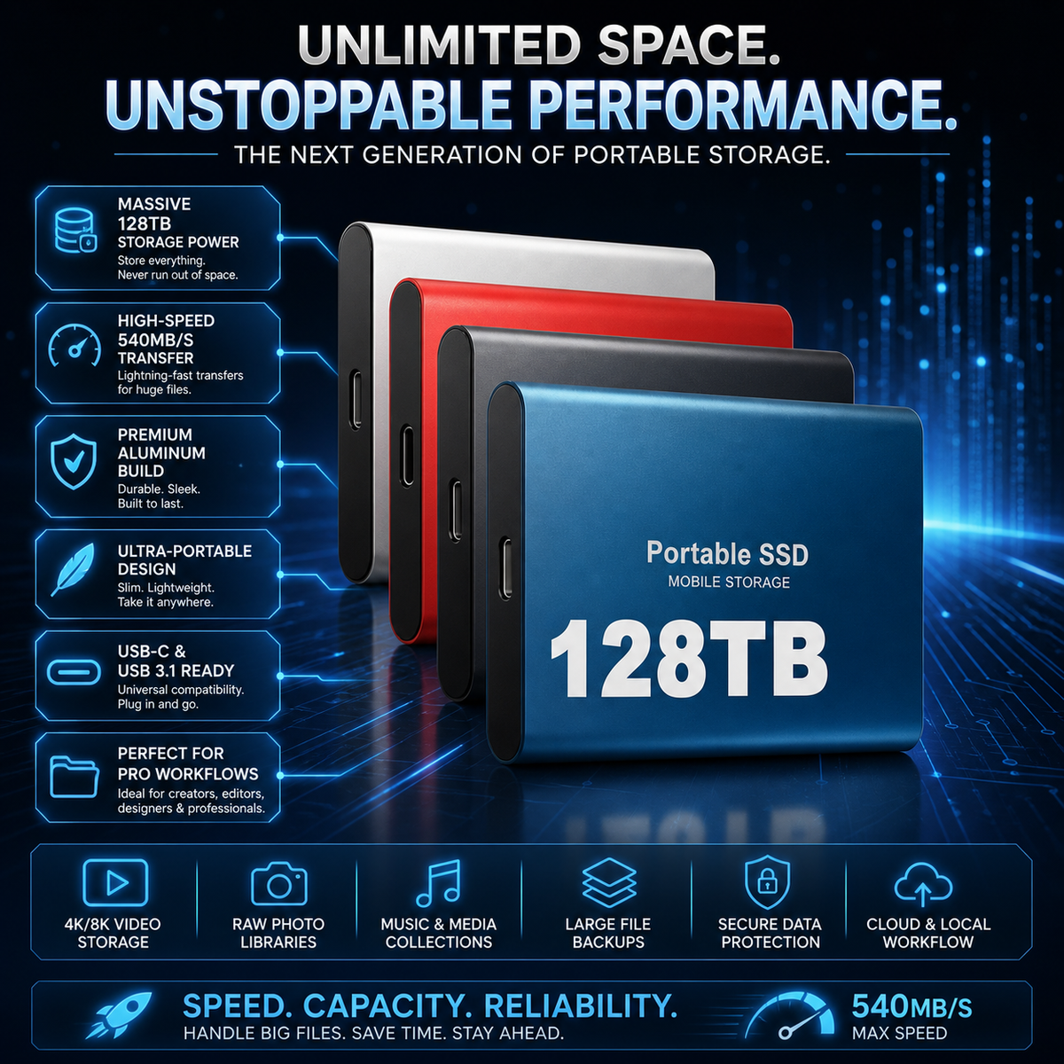 Portable External USB SSD Storage Device