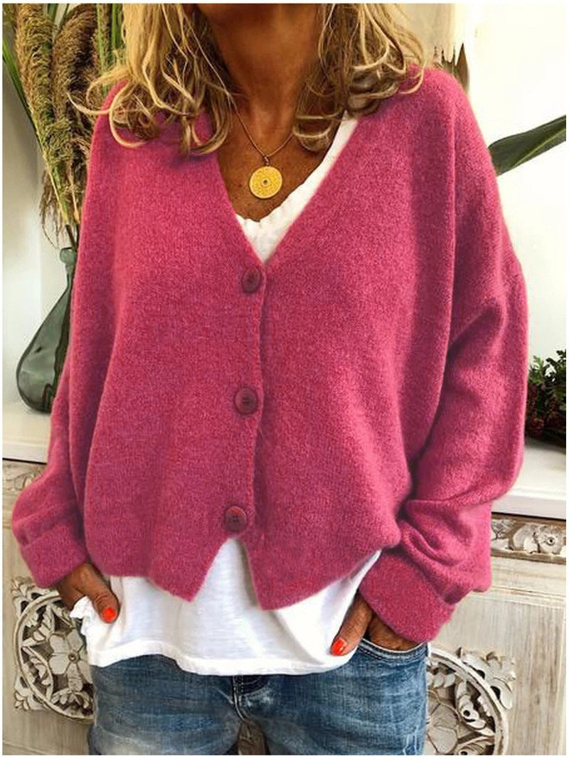 Donna | Loose Long Sleeve Knit Cardigan with V-neck