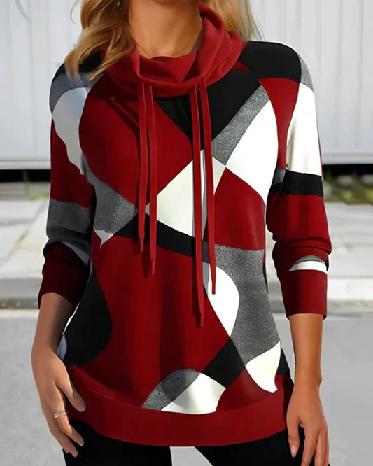 Sophia | Hooded Top with High Collar and Contrast