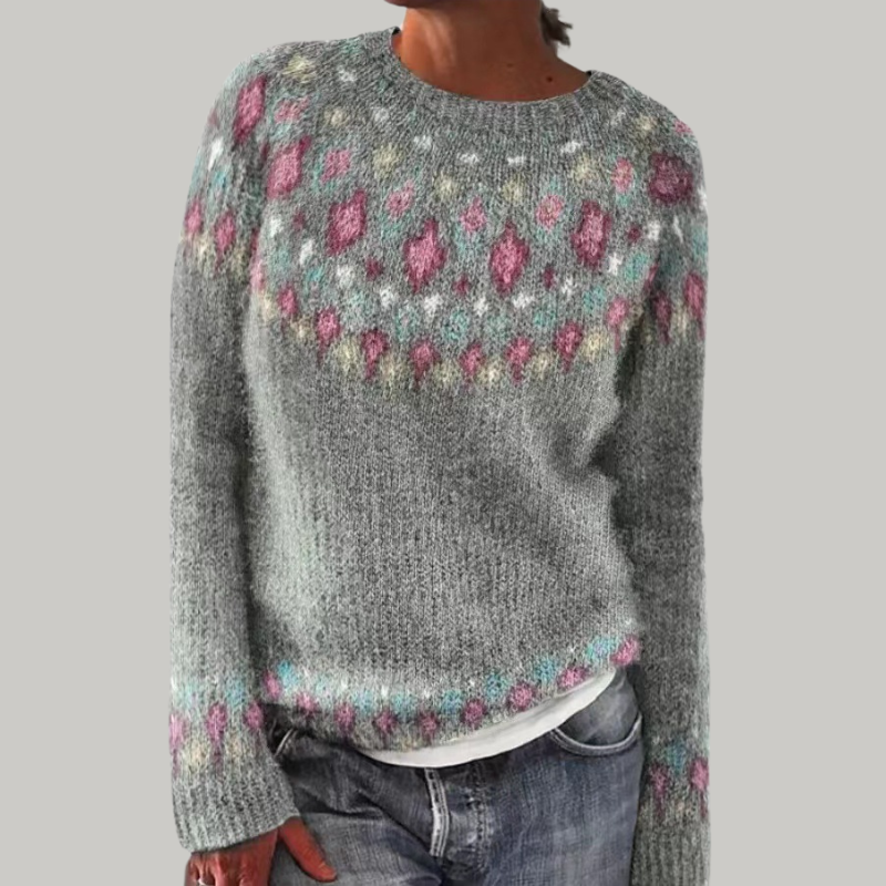 Carol | Women's Nordic Pattern Knit Sweater with Crewneck
