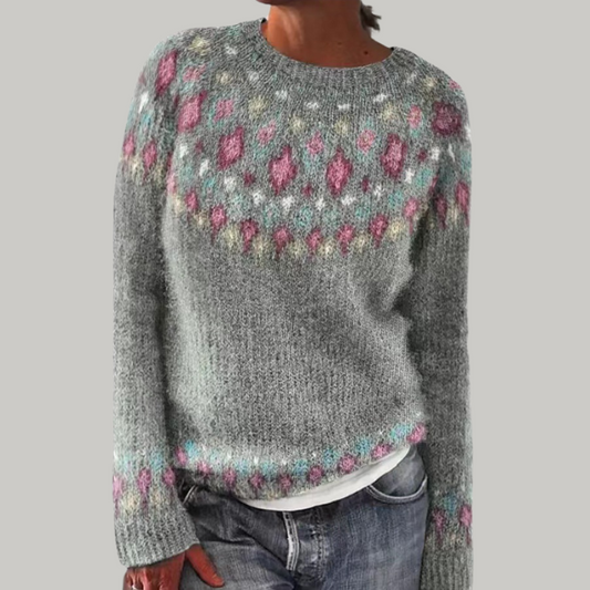 Carol | Women's Nordic Pattern Knit Sweater with Crewneck
