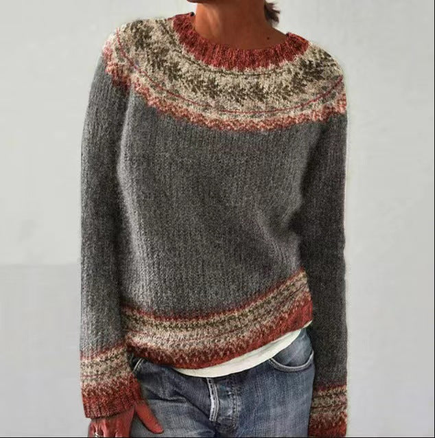 Carol | Women's Nordic Pattern Knit Sweater with Crewneck
