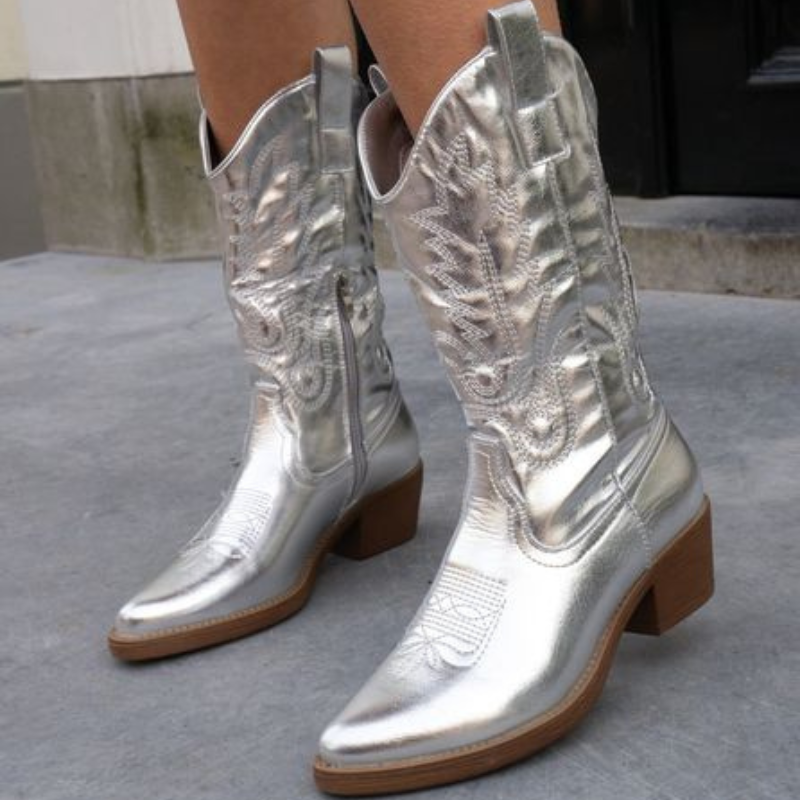 Nora | Metallic Western Boots with Heel and Pointed Toe