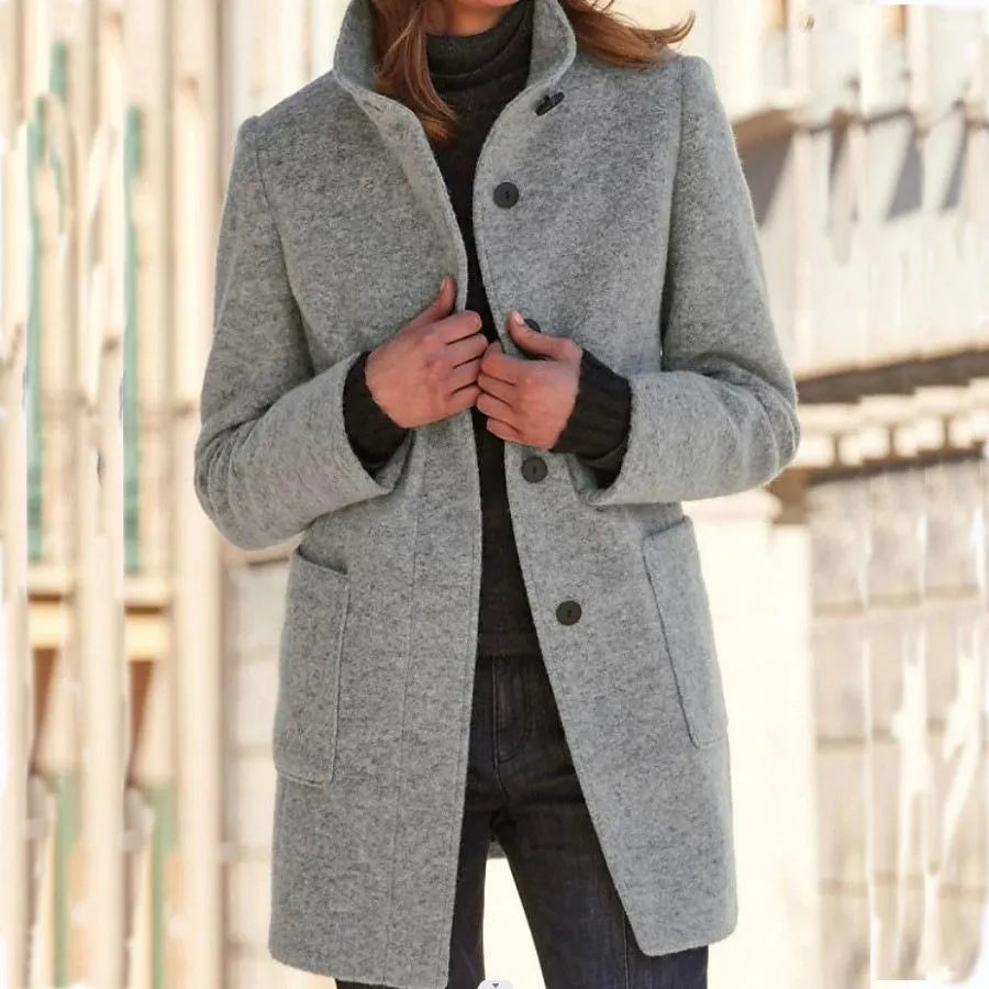 Hannah | Elegant Wool Coat with Stand Collar