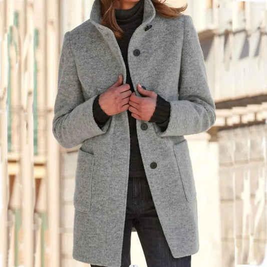 Hannah | Elegant Wool Coat with Stand Collar