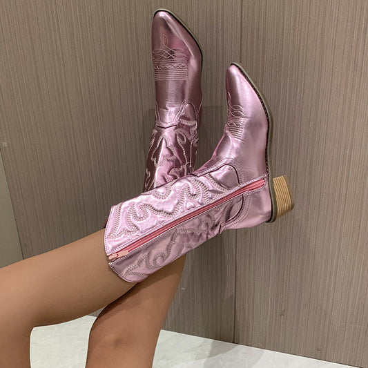 Nora | Metallic Western Boots with Heel and Pointed Toe