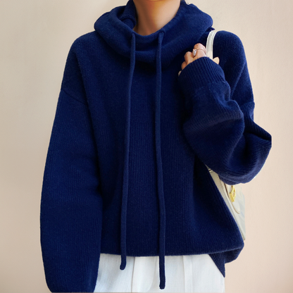 Barbara | Knit Hoodie Sweater with Drawstring Collar