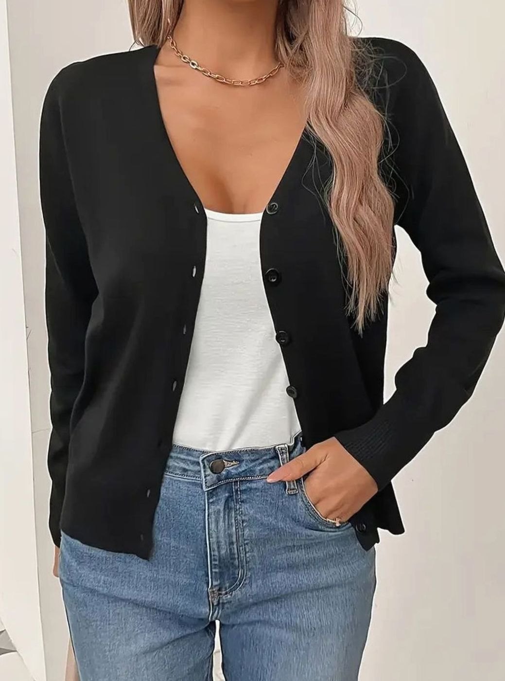 Marlene | Women's V-Neck Long-Sleeve Cardigan with Button Placket