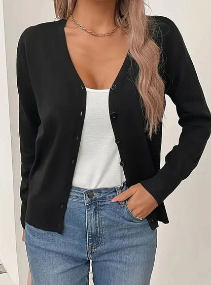 Marlene | Women's V-Neck Long-Sleeve Cardigan with Button Placket