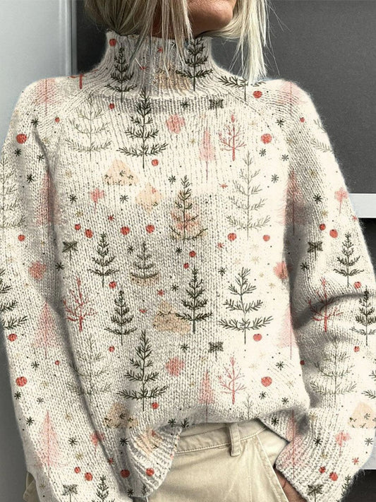 Romilly | Women's Relaxed-Fit Christmas Tree Print Turtleneck Sweater