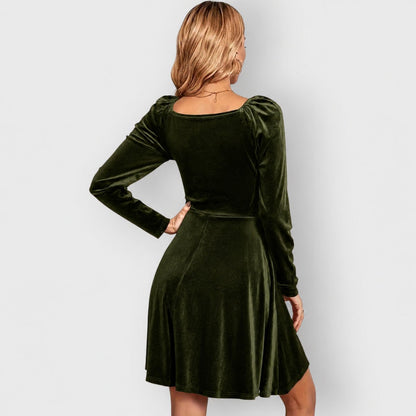 Antonina | Women's Long-Sleeve Velvet Skater Dress with V-Neck for Parties