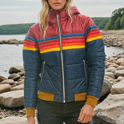 Zephyrine | Women's Retro Hooded Puffer Jacket with Stripes