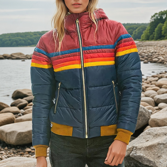 Zephyrine | Women's Retro Hooded Puffer Jacket with Stripes